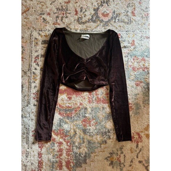 Urban Outfitters Tops - Urban outfitters velvet brown cinch crop top small